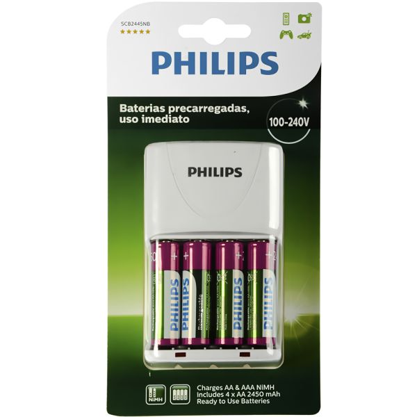 CARGADOR DE PILA PHILIPS SCB2445NB/97 + PILA AA X4 2450MAH