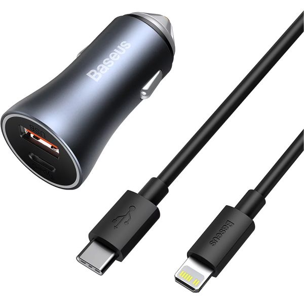 CARGADOR P/ AUTO BASEUS TZCCJD-B0G GC PRO 40W USB-A+USB-C + CABLE USB-C / LIGHTNING 1M GRAY